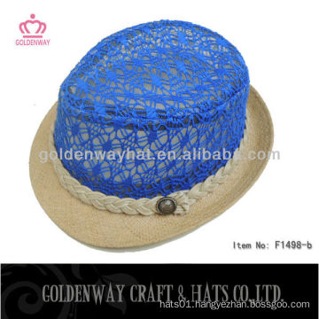 ladies blue lace fedora hat